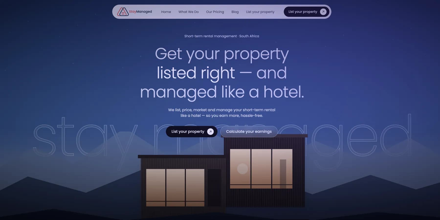 Web Stay Managed: noční úvod s moderním domem a dvěma tlačítky